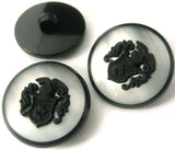 B2505 23mm Pealised Grey and Black Coat of Arsm Design Shank Button - Ribbonmoon