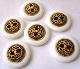 B2720 17mm Gilded Antique Brass Poly 2 Hole Button with a White Rim - Ribbonmoon