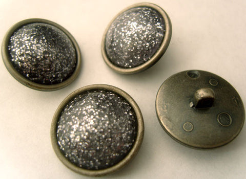 B2891 16mm Gel Effect Glittery Domed Shank Button, Gilded Gun Metal Poly Rim - Ribbonmoon