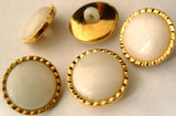 B10279 18mm Pearl White Domed Shank Button with a Gilded Gold Poly Rim