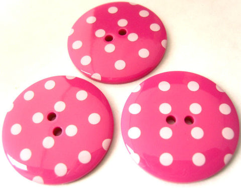 B3189 34mm Hot Pink Glossy Polka Dot 2 Hole Button - Ribbonmoon