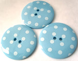 B3191 34mm Cornflower Blue Glossy Polka Dot 2 Hole Button - Ribbonmoon