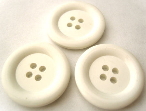 B4000C 26mm White Gloss Acrylic 4 Hole Button, Raised Round Rim