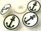 B4006 19mm White and Navy Anchor Design Shank Button - Ribbonmoon
