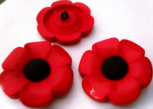 B4165 38mm Red and Black Poppy / Daisy Flower Design Shank Button ...
