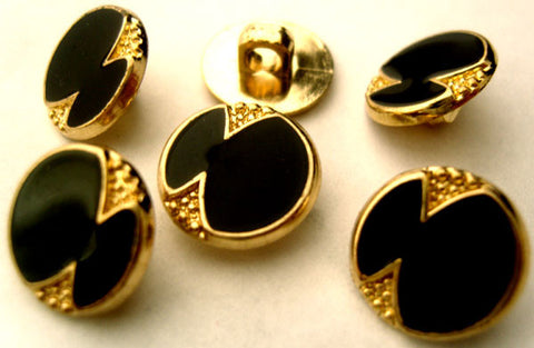 B4243 15mm Gilded Gold Poly Shank Button, Black Onyx Effect Centre - Ribbonmoon
