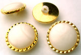 B4247 21mm Domed Pearlised White Centre Shank Button, Gilded Gold Poly Rim - Ribbonmoon
