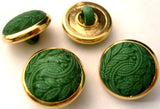 B16337 23mm Green Textured Shank Button with a Gilded Gold Poly Rim - Ribbonmoon
