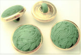 B4249L 18mm Green Textured Shank Button, Gilded Gold Poly Rim