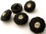 B4258 13mm Textured Black Ceramic Shank Button, Diamante Jewel Centre