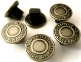 B4530 14mm Gun Metal Alloy Jeans Type Shank Button - Ribbonmoon
