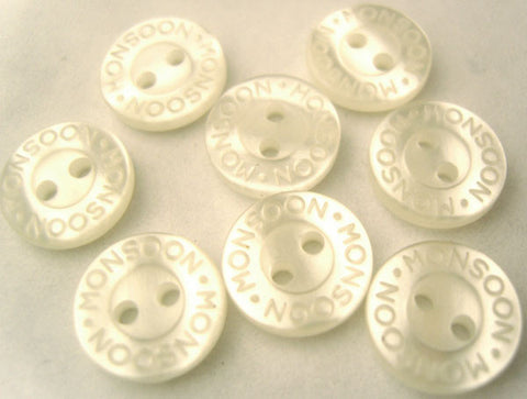 B4561 11mm Bridal White Pearlised 2 Hole Button, Lettered Rim MONSOON - Ribbonmoon