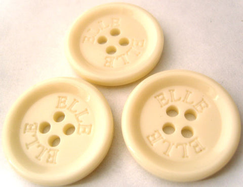 B4589 27mm Pale Bone Cream High Gloss 4 Hole Button. ELLE Lettering - Ribbonmoon
