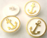 B4678 17mm White and Gold Shank Button with an Anchor Design - Ribbonmoon