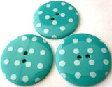 B4851 34mm Turquoise Blue Glossy Polka Dot 2 Hole Button - Ribbonmoon