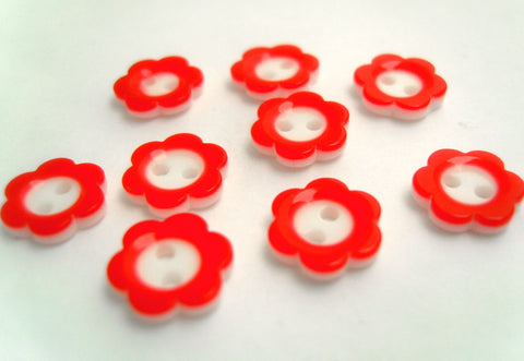 B6911 11mm Red and White Flower Shape Two Hole Button