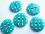B7165 15mm Turquoise and White Polka Dot Glossy 2 Hole Button