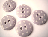 B7161 15mm Pale Lilac and White Polka Dot Glossy 2 Hole Button