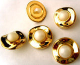 B8044 18mm Half Ball Pearl White Shank Button, Gilded Gold Poly Rim - Ribbonmoon