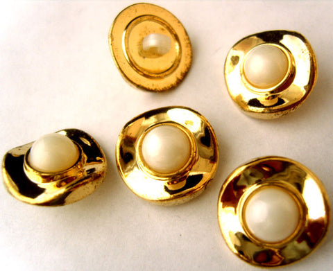 B8044 18mm Half Ball Pearl White Shank Button, Gilded Gold Poly Rim - Ribbonmoon