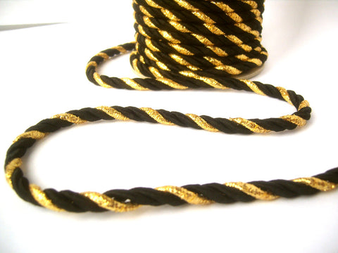C460 7mm Black Rayon and Gold Metallic Lurex Rope Cord