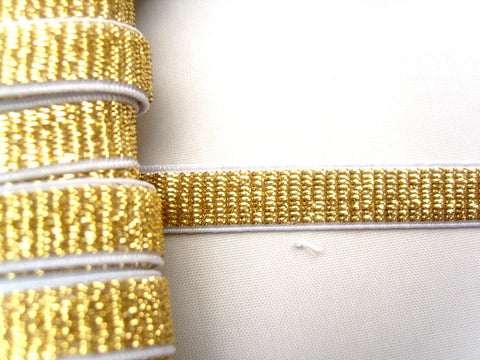 E130 10mm White and Metallic Gold Lurex Stretch Elastic Trimming - Ribbonmoon