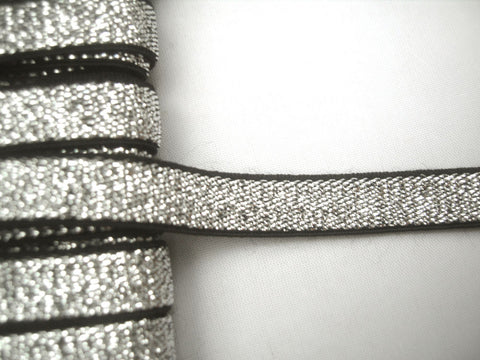 E131 10mm Black and Metallic Silver Lurex Stretch Elastic Trimming - Ribbonmoon