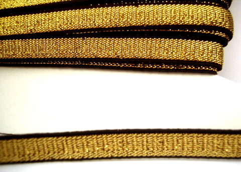 E133 10mm Black and Metallic Gold Lurex Stretch Elastic Trimming