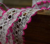 L519 35mm White and Cerise Pink Knitting in or Eyelet Lace