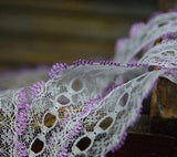 L351 35mm White and Lilac Flat Knitting in or Eyelet Lace