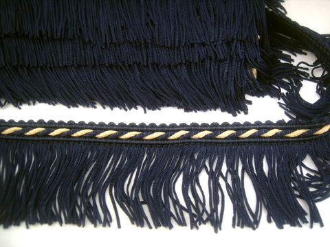 FT1832 75mm Navy and Ecru Cut Fringe on a Corded Braid