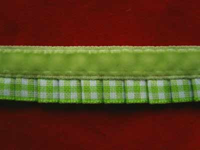 L042 15mm Lime Greens, Velvet on a Gathered Gingham Ribbon - Ribbonmoon