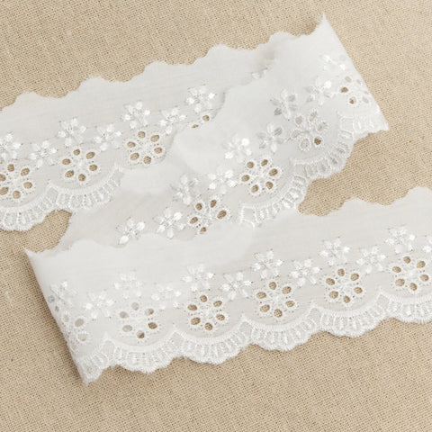 L130 55mm White Flat Broderie Anglaise Lace