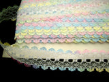 L252 35mm White and Mint Green Eyelet or Knitting In Lace