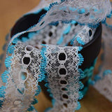 L364 35mm White and Peacock Blue Knitting in or Eyelet Lace