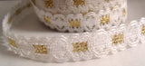 L474 16mm White and Metallic Gold Insertion Lace - Ribbonmoon