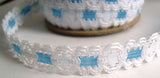 L477 16mm White and Peacock Blue Insertion Lace - Ribbonmoon