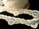 L500 43mm White, Green and Pink Flowery Flat Elasticated Lace