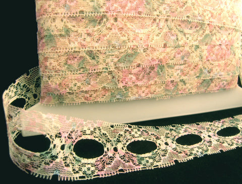 L015 37mm Pink,Cream,Mint Green, Blue Eyelet/Knitting in lace