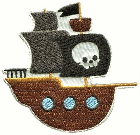 M003  75mm x 72mm Pirate Ship Design Iron or Sew on Motif