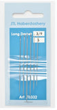 N50 Long Darners Hand Sewing Needles, Sizes 3/9, 6 Piece Card
