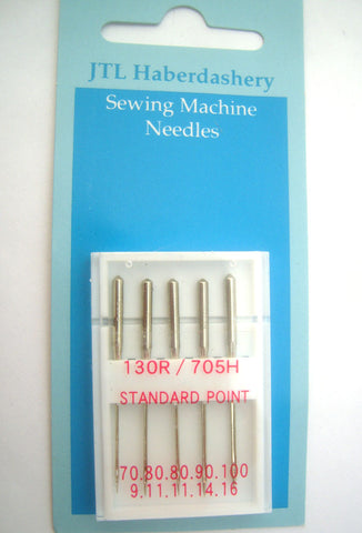 NMACH20 Standard Point Assorted Machine Needles 130/705h. Sizes 9-11-11-14-16, Standard Fit.