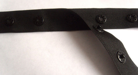 POP12 18mm Black Polyester Popper Snap Tape, 1" Spacing - Ribbonmoon