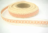 R0008 16mm Dusky Apricot Cotton Ribbon under a Cream Lace