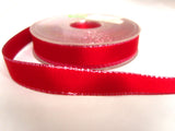 R0021 15mm Red Double Faced Satin Ribbon with Metallic Silver Borders