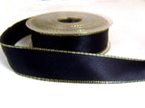 R0026 25mm Navy Double Faced Satin Ribbon with Metallic Wired Borders