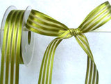 R0034 25mm Moss Green Satin, Sheer and Thin Gold Lurex Striped Ribbon