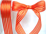 R0037 40mm Orange Satin, Sheer and Gold Metallic Striped Ribbon - Ribbonmoon