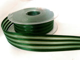 R0038 25mm Green Satin, Sheer and Bronze Metallic Striped Ribbon