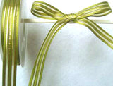 R0041 15mm Moss Green Satin, Sheer and Gold Metallic Striped Ribbon - Ribbonmoon